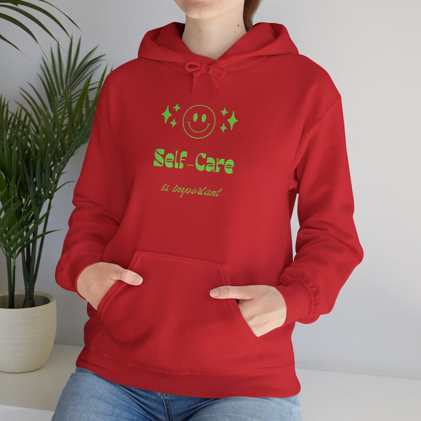 Hoodie - "Self - Care" Neon Green Graphic Hoodie - Quotes To Heal By